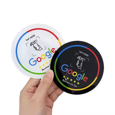 Custom 100*100mm Epoxi Google Review NFC Sticke Tag de Tabela Para Yelp Tripadvisor