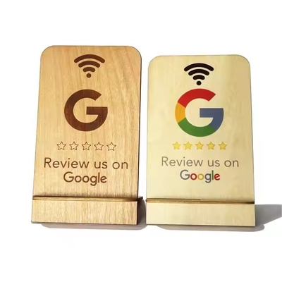 Google Review NFC Display de estande de madeira Comentários de negócios Smart NFC Estande de madeira para conexão Wifi do restaurante